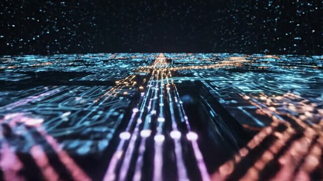 Abstract data flow visualization with digital lines and network connections