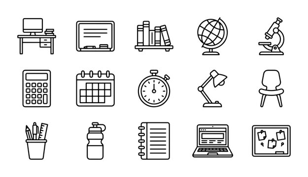 Education Icons Set, School Supplies Vector Graphics, Learning Tools Collection, Study Elements