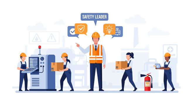 Industrial Safety Leader Supervising Factory Workers in a Modern Plant