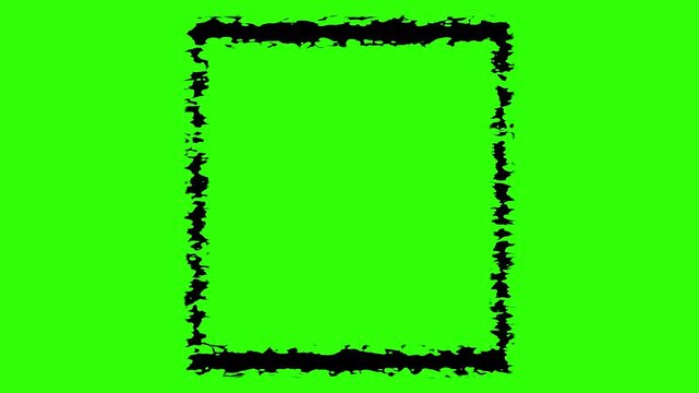 rough doodle sketch style margin frame black pen border with a wiggly jumping thick line hand-drawn outline isolated on a green screen 4K background