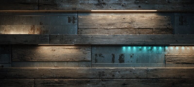 Wooden wall texture illuminated by decorative led lighting architectural backdrop