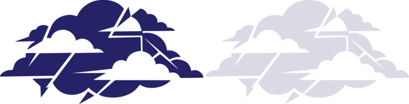 Storm Cloud Icon with Lightning Bolt Vector Illustration in Flat Style on a transparent background