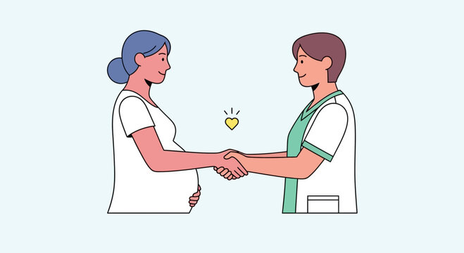 Pregnant Woman Shaking Hands with Nurse or Doctor, Healthcare Support