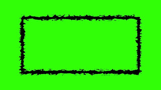 4K rough messy squiggly animated border margin or rectangle box shape black frame with a jitter effect 4K animation  video isolated object with green screen chroma key
