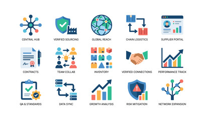 Fototapeta premium Supply chain and sourcing icons illustrating business network concepts