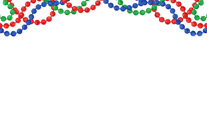 Colorful festive party bead garland border with white copy space