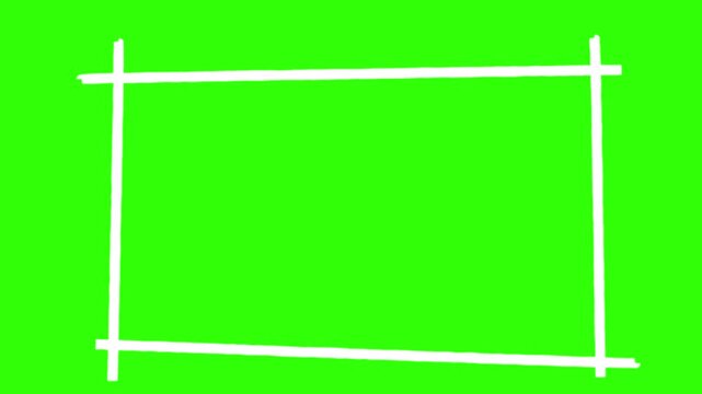 school chalk board doodle sketch frame margin border in white paint or ink isolated graphic element on a chroma key green screen background 4K animation with shake effect