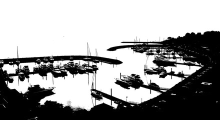 Obraz premium High Contrast Marina Silhouette with Boats and Yachts in Harbor