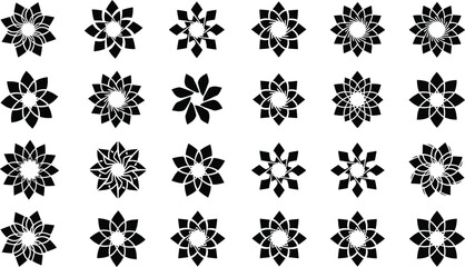 Black and white floral pattern, 20 stylized flowers on white background © Graphic Shops