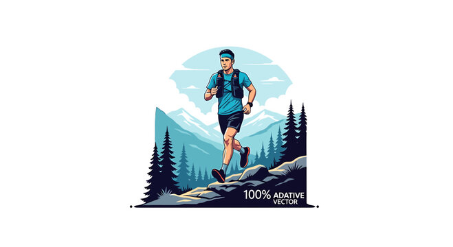 Trail Runner Jogging in a Mountain Landscape