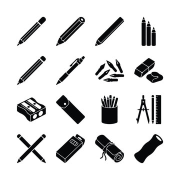 Artistic tools and writing implements on a white background