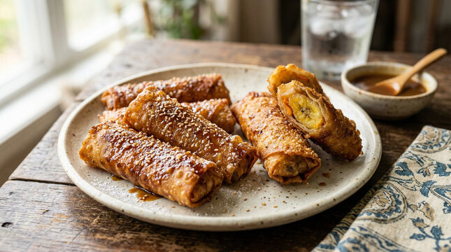 turon banana rolls with caramel glaze