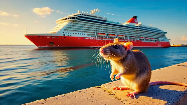Rat transmitting hantavirus with biohazard and viral infection risk on the cruise ship