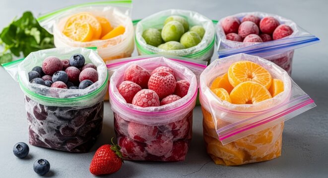 Assortment of Frozen Fruit Smoothie Packs Ready for Blending and Enjoyment