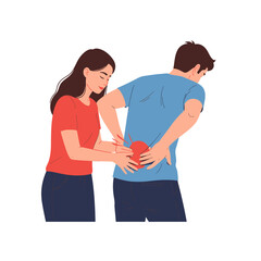 Fototapeta premium Man suffering from lower back pain with woman providing support