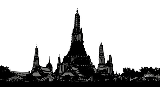 Wat Arun Temple Silhouette Bangkok Thailand Landmark