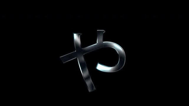 Silver metallic Japanese Hiragana "ゃ". Alpha channel. Seamless loop video