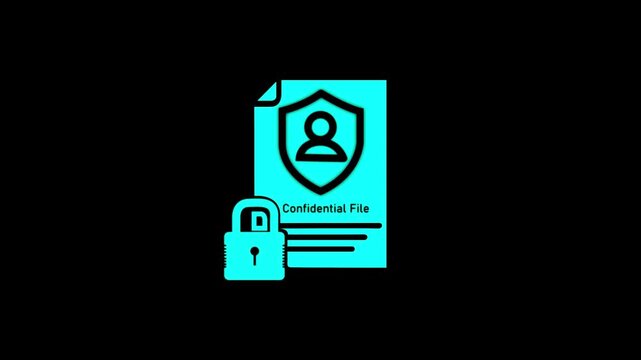Confidential file animation with security padlock for data privacy and cyber protection document.