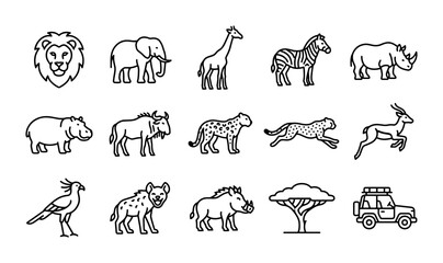 African Safari Animals Vector Icons Set, Wildlife Mammals Collection, Nature Exploration Graphics © Morshed