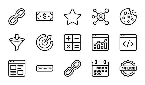 Digital Marketing Icons Set: SEO, Affiliate, Analytics, Finance, Strategy, Web Design
