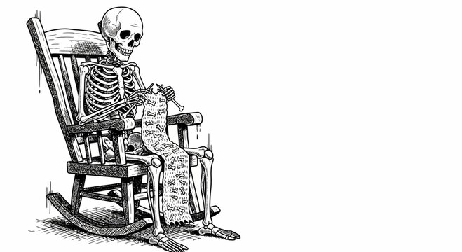 Skeleton sitting in rocking chair.