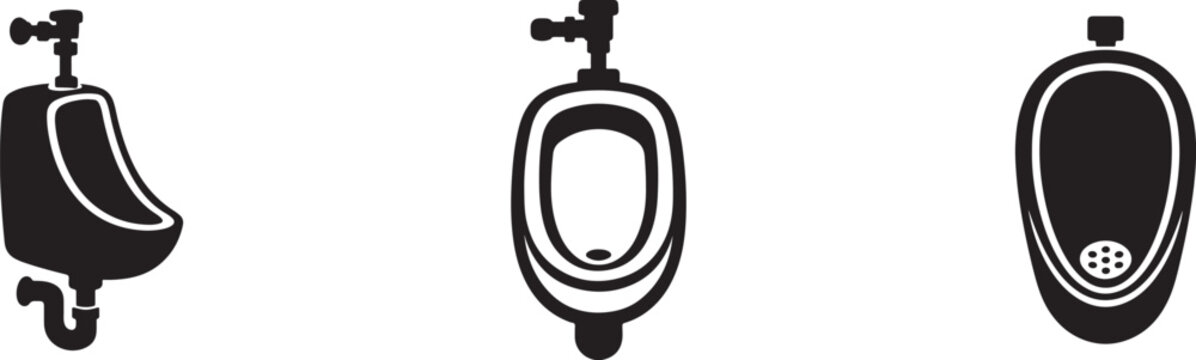 Urinal vector icon set featuring restroom bathroom sanitary fixture symbols in clean minimalist style.