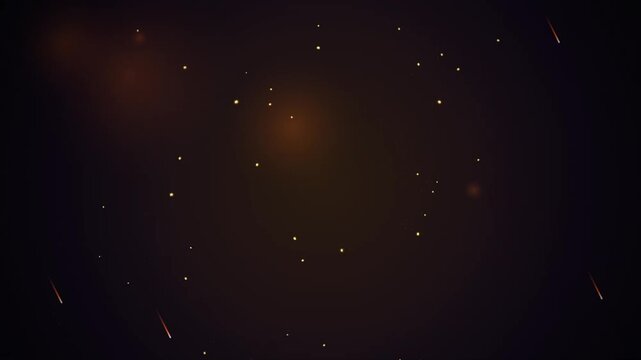 Golden fire embers floating against a dark background with light leaks