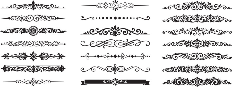 Retro vintage ornament header silhouettes collection, various shape of Vintage decorative line dividers and ornamental for design applications, vector style art.