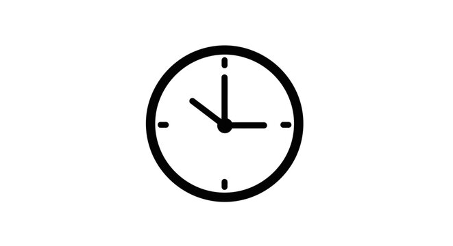 Clock icon, analog time, black and white, minimalist design, vector graphics