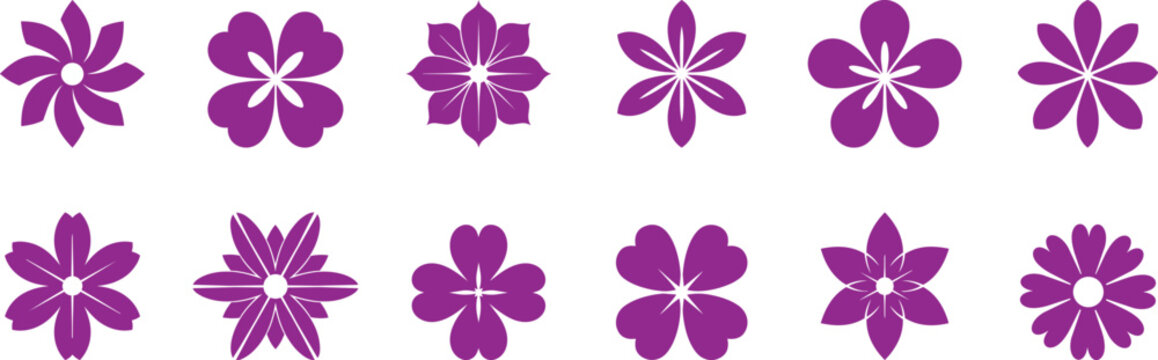 Floral flower silhouettes collection, mandala icon with various shape for modern graphic design applications, vector style art.