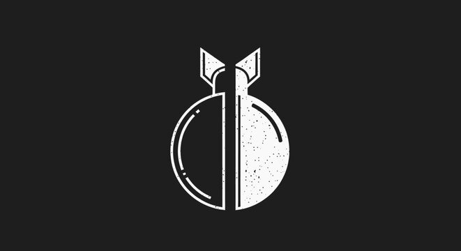 Minimalist line art illustration of a bomb icon on a dark background, symbolizing danger or conflict