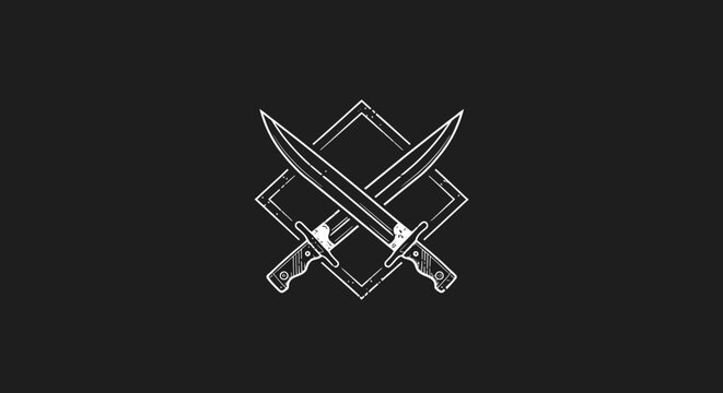 Vintage Inspired Crossed Bayonets Logo Design with Geometric Overlays