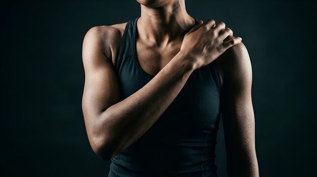 Fitness Woman Touching Sore Shoulder Muscle After Intense Gym Training Session