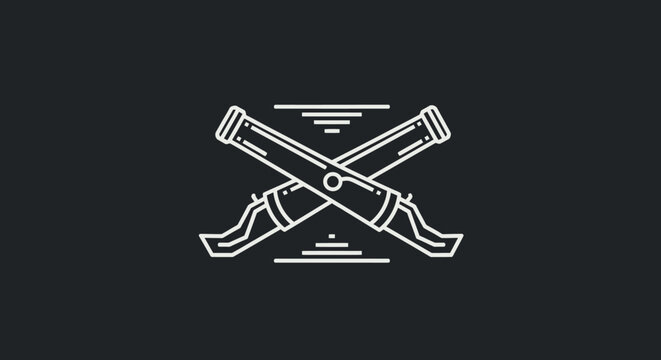 An emblem featuring crossed antique cannons on a dark background, evoking a sense of history and military heritage