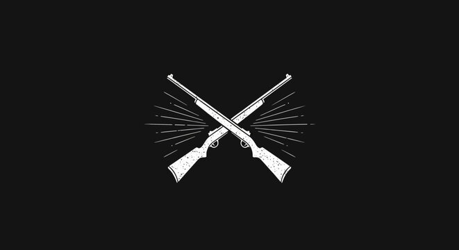 Vintage style emblem featuring crossed long guns with a radiant burst pattern, perfect for hunting clubs, shooting sports organizations, or outdoor adventure brands