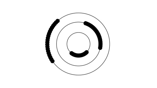 Concentric dashed circles forming a minimal orbital ring animation on a clean white background with black line art
