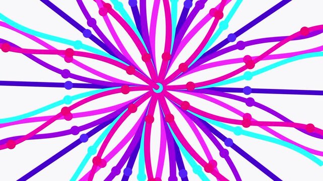 A vibrant starburst pattern with radiating pink, magenta, and cyan lines emanating from center on a dark background