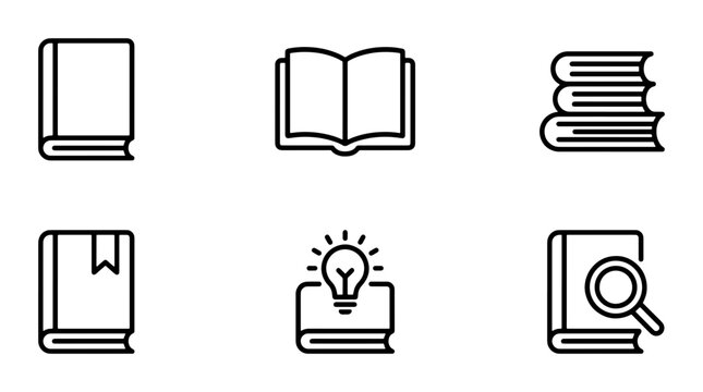 Book Icons Set, Open and Closed Volumes, Knowledge Symbols, Reading and Learning Graphics