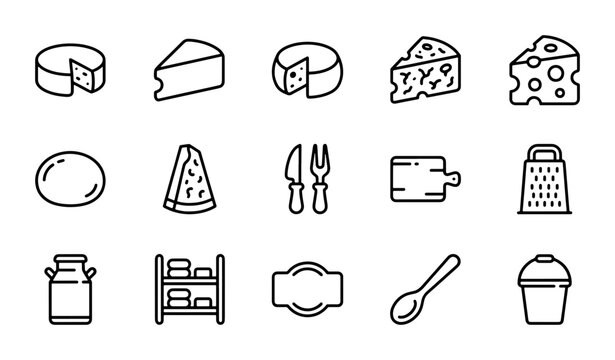 Cheese Icons Set, Dairy Food Vector Graphics, Gourmet Ingredients Collection, Food Icons