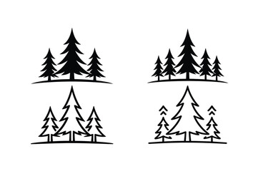 Obraz premium Pine Tree Forest Silhouette Collection Nature Woodland Vector Set