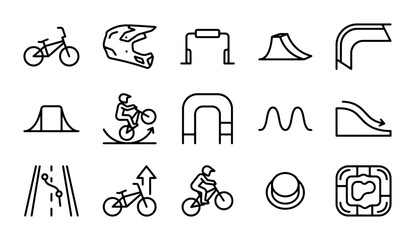 Fototapeta premium BMX Bike Park Elements Vector Icons, Extreme Sports Obstacles, Bicycle Freestyle Graphics