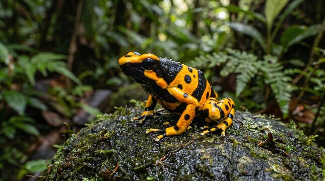 Yellow-banded Poison Dart Frog (Dendrobates leucomelas) - Masterpiece Bumblebee Wildlife.
