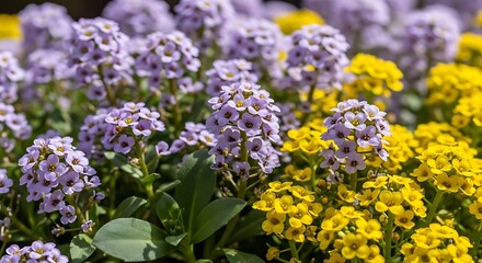 Obraz premium Vibrant purple and yellow flowers bloom.