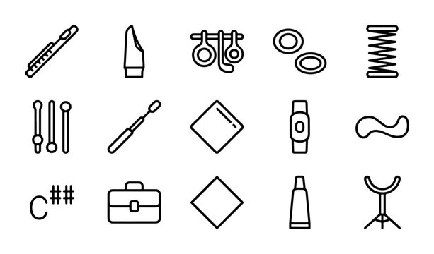 Musical Instrument Repair Tools, Vector Icons Set: Maintenance, Craftsmanship, Accessories, Maintenance