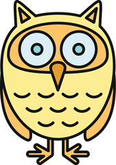 Fototapeta premium Cute cartoon owl bird character standing with big eyes, representing wisdom and education