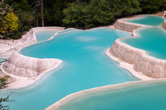 The scenery of the Immortal Pool Scenic Area in Jiuzhaigou County, Aba Prefecture, Sichuan Province, China