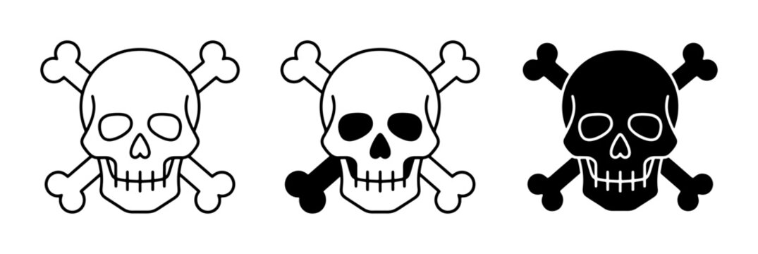 Skull and Crossbones Vector Icons: Danger, Warning, Pirate Symbols