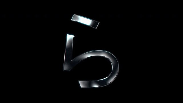 Silver metallic Japanese Hiragana "ら". Alpha channel. Seamless loop video