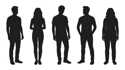 Five people standing full body in black silhouette high quality professional detailed modern elegant stylish clean crisp vibrant colorful © SIMPLYXRIAD