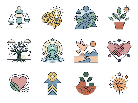 Various Symbolic Illustrations and Icons.